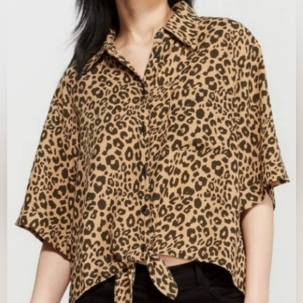 Anthropology Sanctuary Drop Shoulder Animal Print Shirt Sz M
